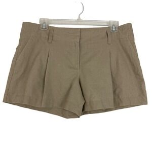 Ann Taylor Shorts Women 14 Tan Linen Blend Pleated Front Pocketed Mid Rise New